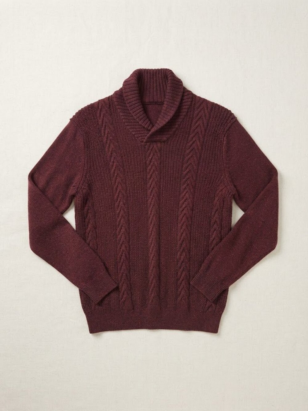 Dark Academia Tasso Elba Men Shawl Cable Knit Sweater Burgundy Cotton Size Med